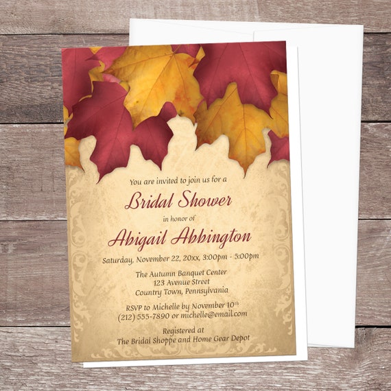 Burgundy Gold Autumn Bridal Shower Invitations Rustic Fall