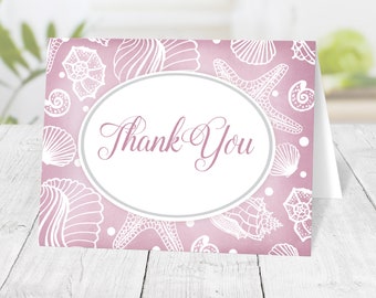 Pretty Pink Seashell Thank You Cards, beach - Printed