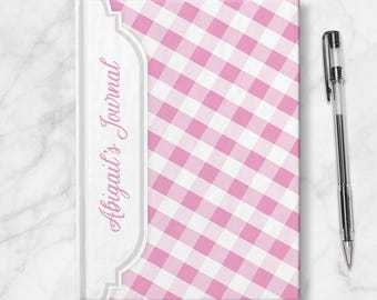 Personalized Pink Gingham Journal: 5x7 Hardcover, Lined or Blank
