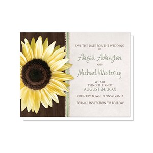 Sunflower Save the Date Cards Country Wood Brown Green Rustic Sunflower Save the Date Printed Flat Cards image 2