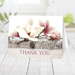 Magnolia Birch Thank You Cards, Light Wood Floral white pink Printed image 1