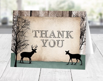 Deer Thank You Cards, rustic woodsy deer, outdoorsy country design - Printed Cards
