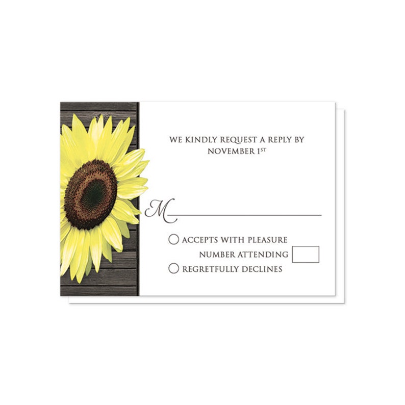 Rustic Sunflower Mason Jar Wedding Invitations, Country Yellow Floral Brown Wood Printed Invites with Envelopes image 4