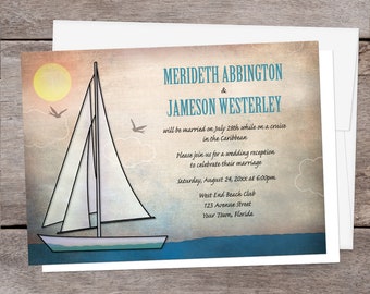 Nautical Reception Only Invitations - Rustic Sailboat at Sea, Post-Wedding Reception - Sailboat Reception, Sailing Reception - Printed