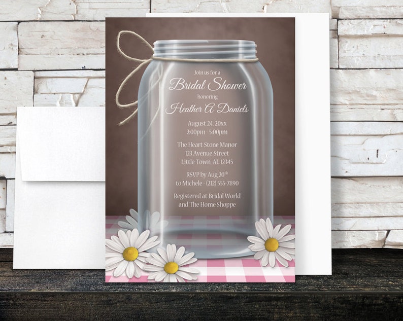 Mason Jar Bridal Shower Invitations - Country Mason Jar Design With ...