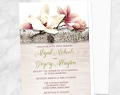 Magnolia Wedding Invitations, Rustic Floral Birch Light Wood - summer Wedding, spring wedding, floral rustic chic magnolia invites - Printed Il_170x135