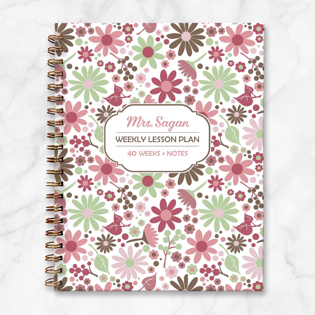 Personalized Teacher Lesson Planner: Pink Floral Undated 7-day Weekly ...