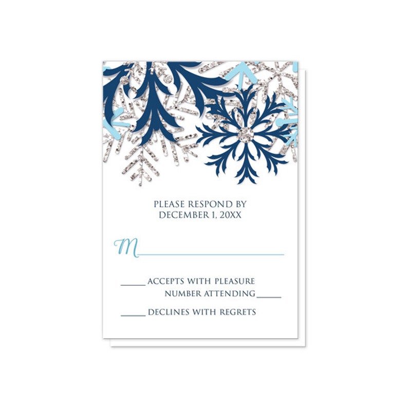 Winter Reception Only Invitations Blue Silver Snowflake design on White Post-Wedding Snowflake Reception Printed Snowflake Invitations image 5