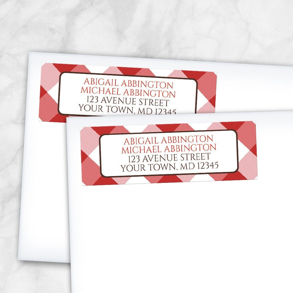 Red Gingham Address Labels, Check Pattern in Red and White - Printed ...