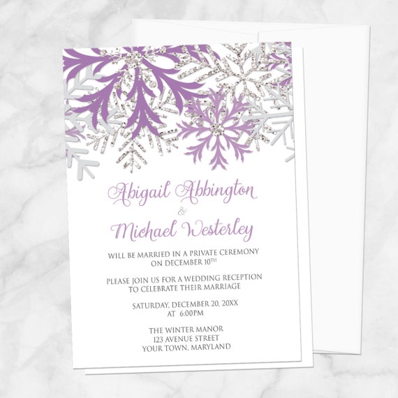 Winter Reception Only Invitations Purple Snowflake White Etsy