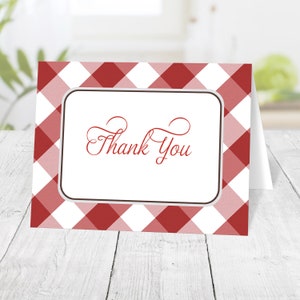 Red Gingham Thank You Cards, check pattern in red and white Printed Thank You Cards image 1