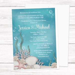 Under the Sea Honeymoon Shower Invitations Whimsical Underwater, Aquarium Shower Invites Printed Under the Sea Invitations image 1