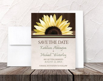 Sunflower Save the Date Cards - Country Sunflower Over Wood Rustic - Printed Flat Cards