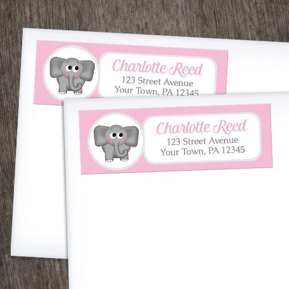Cute Elephant Address Labels Pink and Gray 3 X Etsy