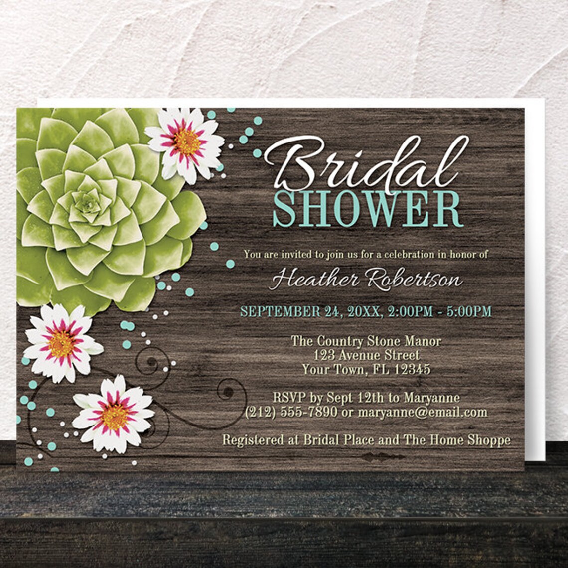 Succulent Bridal Shower Invitations Rustic Green Floral With Etsy