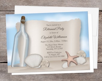 Beach Retirement Invitations, Message from a Bottle - Printed