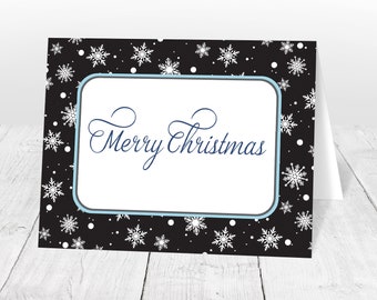 Christmas Cards - Midnight Snowflake Winter Merry Christmas Holiday Cards - Printed Christmas Cards