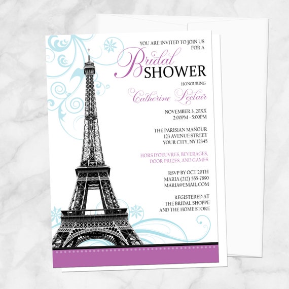Eiffel Tower Bridal Shower Invitations Modern and Elegant Purple