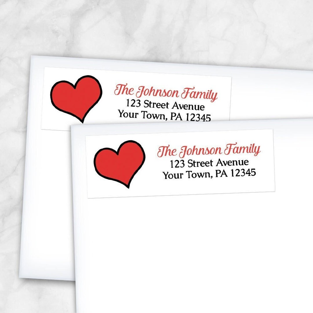 Red Heart Address Labels, Red Black - Printed Return Address Labels - Etsy