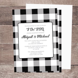 Buffalo Plaid I Do BBQ Reception Invitations: Black & White Check - Printed