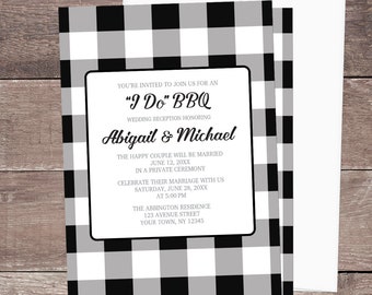 Buffalo Plaid I Do BBQ Reception Only Invitations, black white check pattern, post-wedding reception - Printed