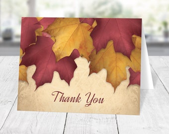 Rustic Burgundy Gold Autumn Thank You Cards, Fall - Printed