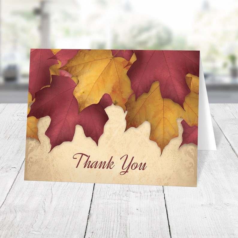 Rustic Burgundy Gold Autumn Thank You Cards, Fall Printed image 1