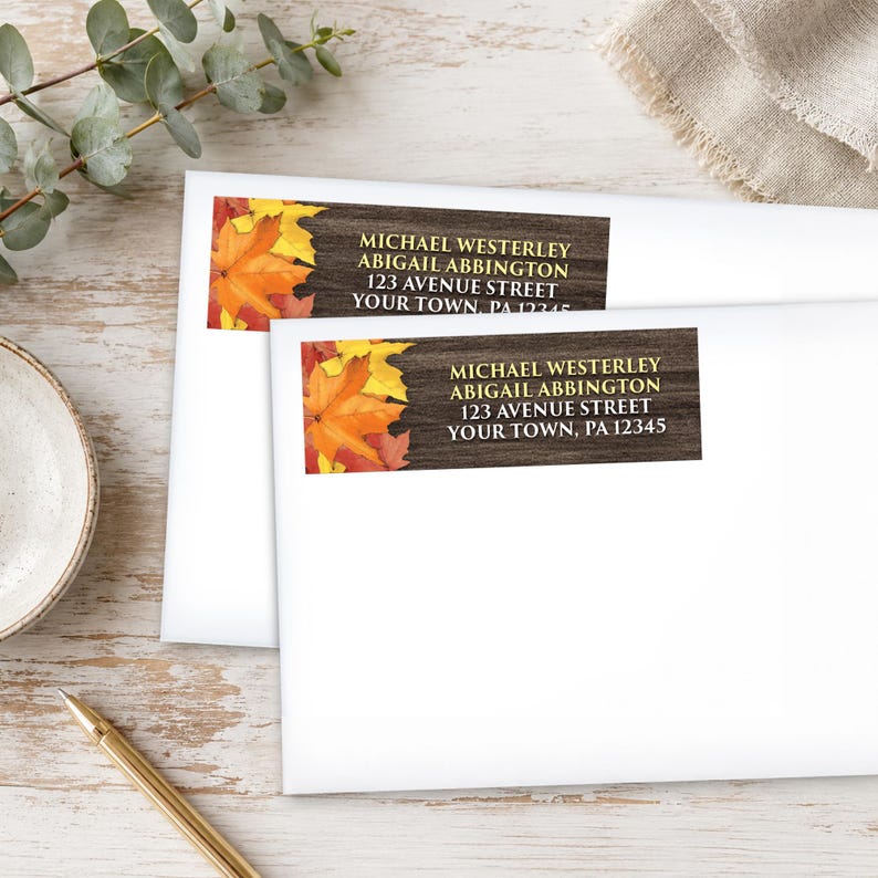 Rustic Autumn Address Labels, Fall Leaves on Wood Design, Printed ...