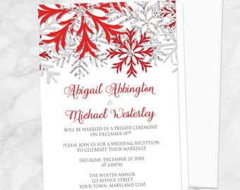 Winter Reception Only Invitations, Red Silver Snowflake - Post-Wedding Reception - Printed