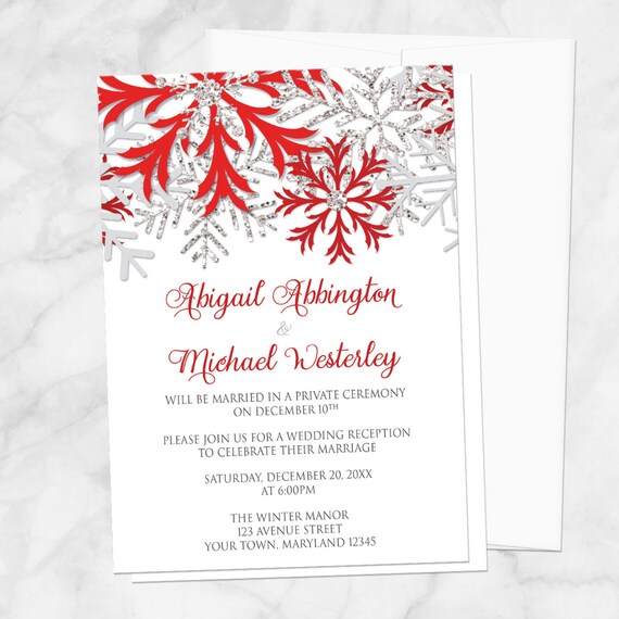 Winter Reception Only Invitations Red Silver Snowflake Post