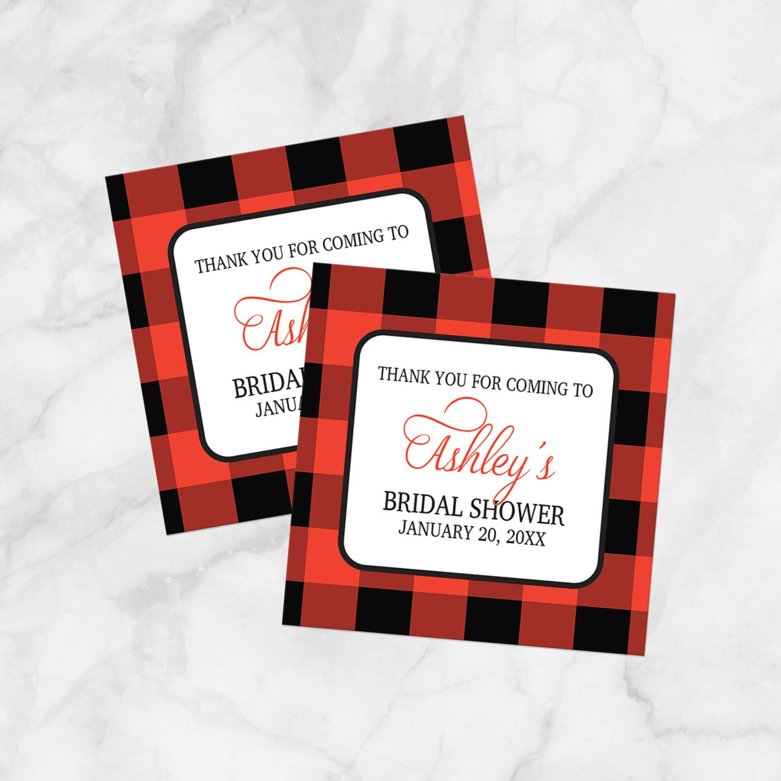 Buffalo Plaid Thank You Stickers, Red Black Check Pattern, Bridal ...