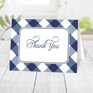 Navy Blue Gingham Thank You Cards, check pattern in blue and white Printed Thank You Cards image 1