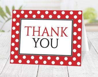 Red Polka Dot Thank You Cards, black white - Printed