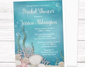 Under the Sea Bridal Shower Invitations - Whimsical Underwater design, Aquarium Bridal Shower invites - Printed Under the Sea Invitations