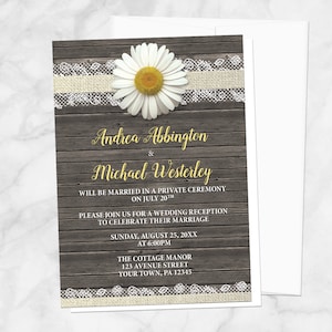 Daisy Reception Only Invitations, Burlap and Lace Rustic Wood, post-wedding reception invitations Printed image 1