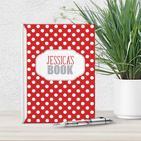 Red Polka Dot Personalized Journal - 5x7 lined paper journal - White Polka Dots over Red - Printed Hardcover Journal Il_570xn