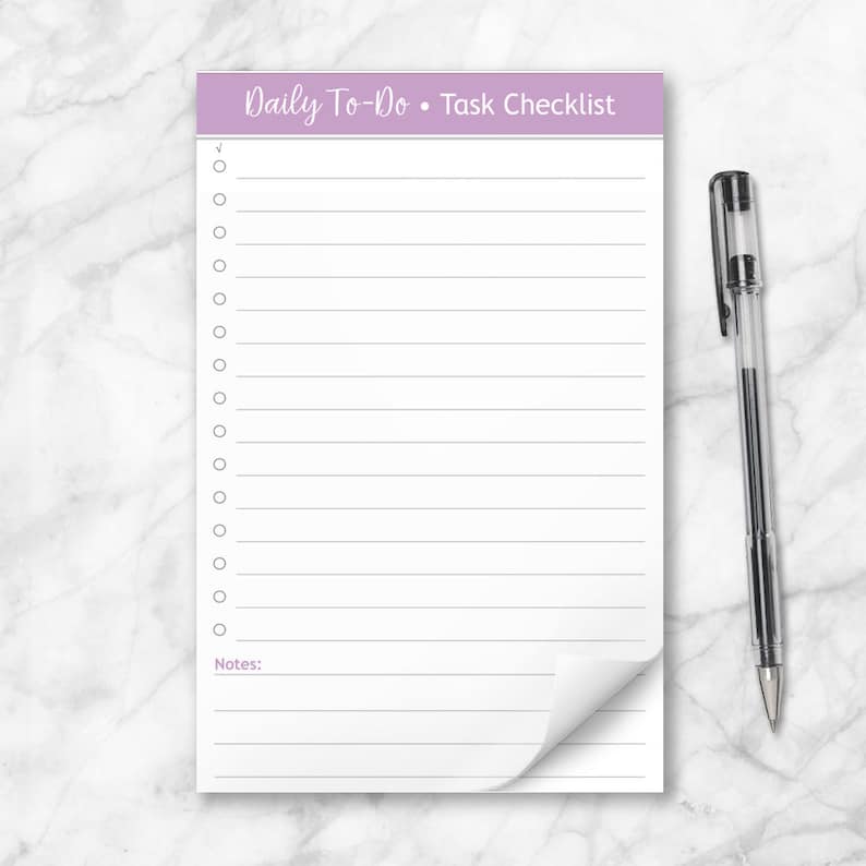Daily Todo List Notepad Task Checklist in Purple With Notes Etsy