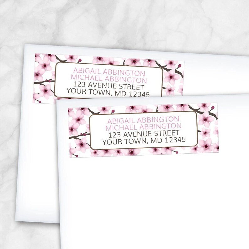 Cherry Blossom Address Labels, pretty pink sakura branches floral pattern Printed Return Address Labels image 1