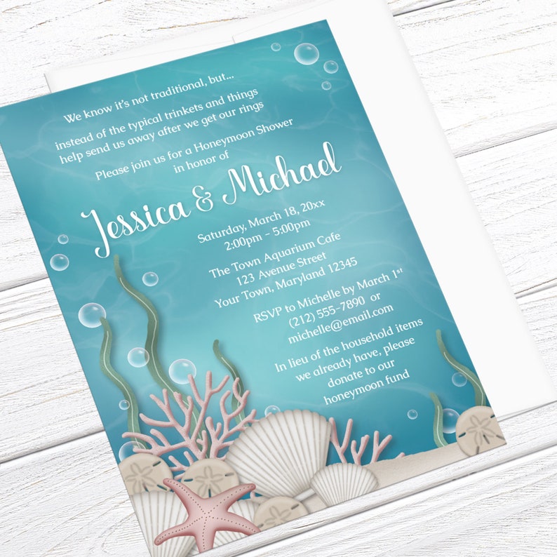 Under the Sea Honeymoon Shower Invitations Whimsical Underwater, Aquarium Shower Invites Printed Under the Sea Invitations image 2