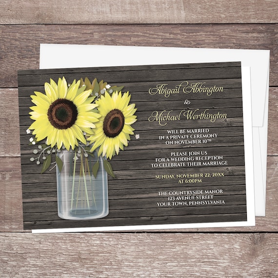 Sunflower Reception Only Invitations Rustic Mason Jar Wood Post