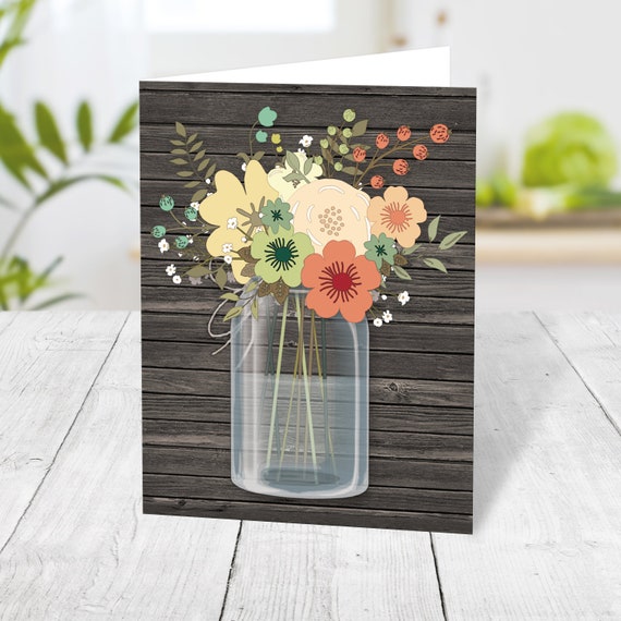 Rustic Floral Wood Mason Jar Note Cards, country rustic mason jar thank you cards - Folded Printed Cards Il_570xn