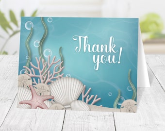 Under the Sea Thank You Cards, whimsical underwater or aquarium design - Printed Cards