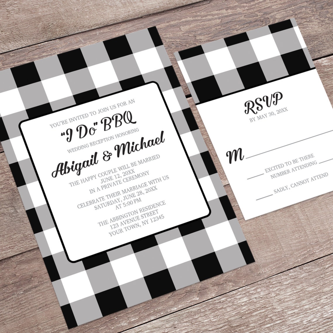 Buffalo Plaid I Do BBQ Reception Only Invitations Black White | Etsy