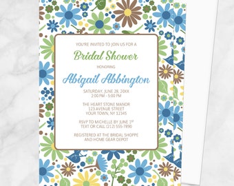 Sunny Summer Bridal Shower Invitations, colorful flowers summertime wildflowers, floral invites - Printed