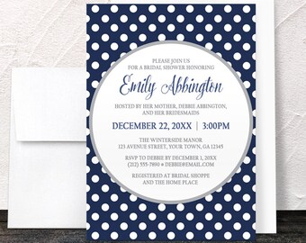 Bridal Shower Invitations - Gray Navy Blue Polka Dot - Winter Navy Blue Polka Dot - Printed Invitations