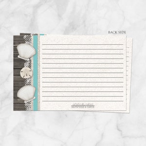 Seashells Teal Lace Recipe Cards, beach rustic wood sand, double-sided 4x6 Printed Recipe Cards image 2
