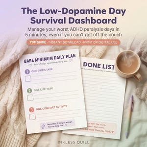 ADHD Planner for Low Energy Days | ADHD Survival Dashboard | Printable PDF | Executive Dysfunction Tool | Done List