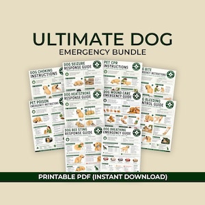 Puede incluir: Una colección de nueve guías informativas tituladas Ultimate Dog Emergency Bundle, que incluyen instrucciones para envenenamiento, asfixia, convulsiones, RCP, golpe de calor, heridas, mordeduras, hemorragias, picaduras y emergencias respiratorias.