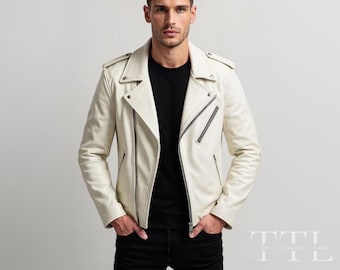 Handmade White Lambskin Leather Biker Jacket – Slim Fit Moto Outerwear