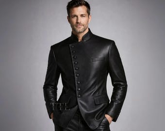 Men's Black Lambskin Leather Blazer – Slim Fit Gothic Tailored Coat